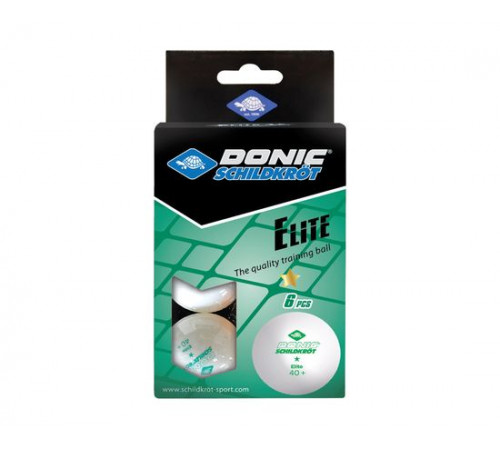Мячики для н/тенниса DONIC ELITE 1* 40+, 6 штук, белый